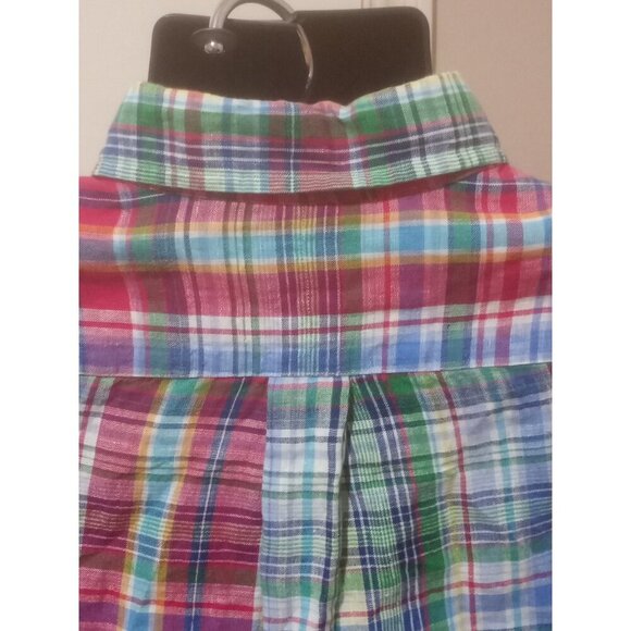 Ralph Lauren Shirt Mens Medium M Madras Plaid Multicolor Button Down 100% Linen - Picture 9 of 14